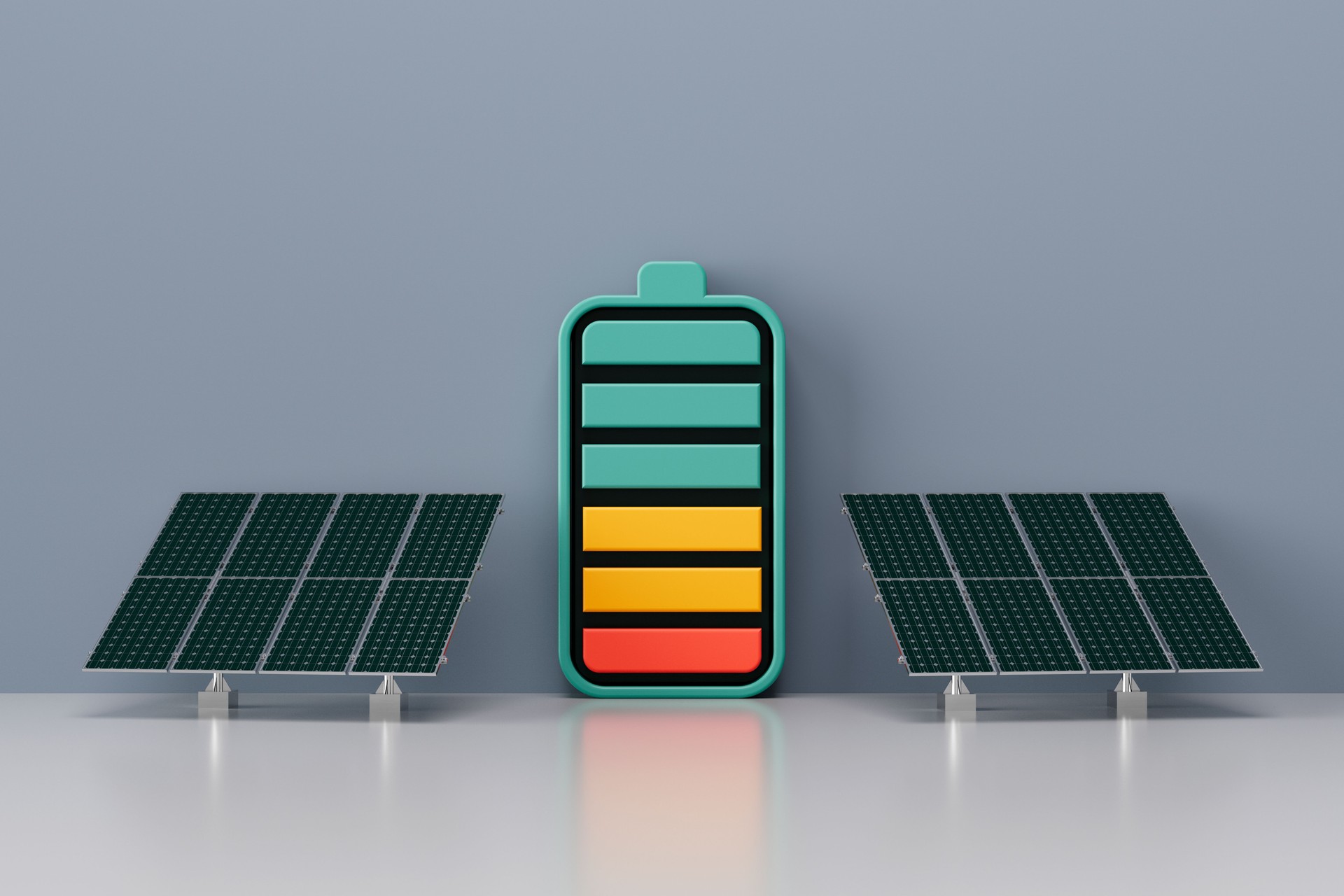 Battery with Solar Panel, Green Technology and Sustainability Concept
